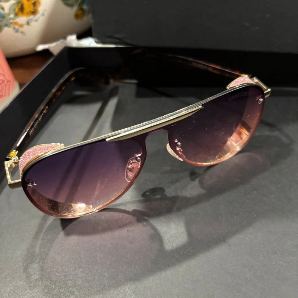 Jimmy Choo Gradient Purple Aviator Sunglasses with Gold Accents - Picture 3 of 8